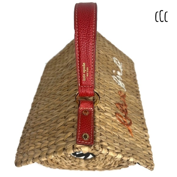 Kate Spade Wicker BlueBird Blue Bird House Novelty Bag Spring Red Straw Vintage - Picture 5 of 13
